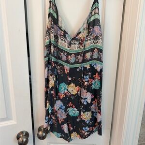 O'Neill Black Floral V-Neck Slip Top with Turquoise Accents SHORTS ROMPER